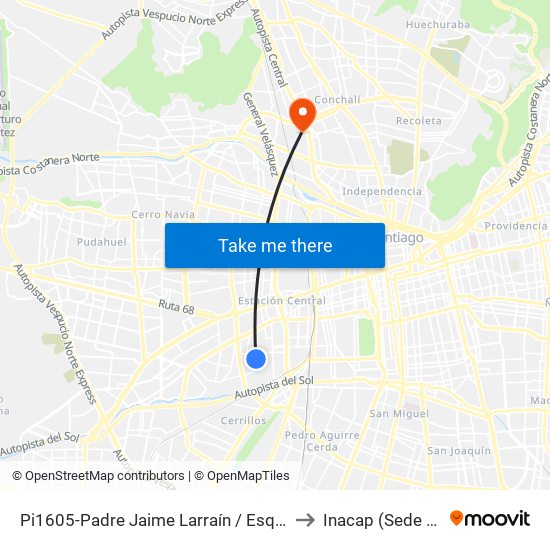 Pi1605-Padre Jaime Larraín / Esq. Magallanes to Inacap (Sede Renca) map