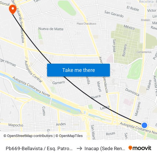 Pb669-Bellavista / Esq. Patronato to Inacap (Sede Renca) map