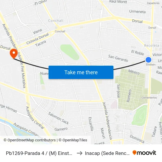 Pb1269-Parada 4 / (M) Einstein to Inacap (Sede Renca) map