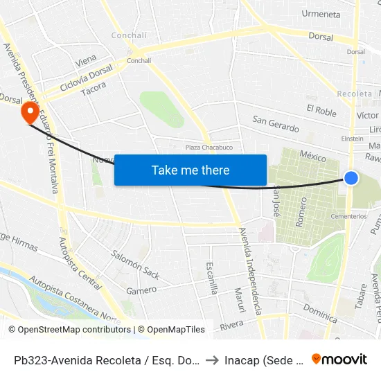 Pb323-Avenida Recoleta / Esq. Doctor Ostornol to Inacap (Sede Renca) map