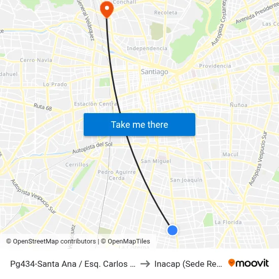Pg434-Santa Ana / Esq. Carlos Dávila to Inacap (Sede Renca) map