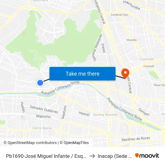 Pb1690-José Miguel Infante / Esq. Playa Blanca to Inacap (Sede Renca) map