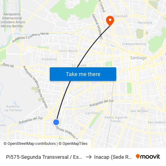 Pi575-Segunda Transversal / Esq. Caribú to Inacap (Sede Renca) map