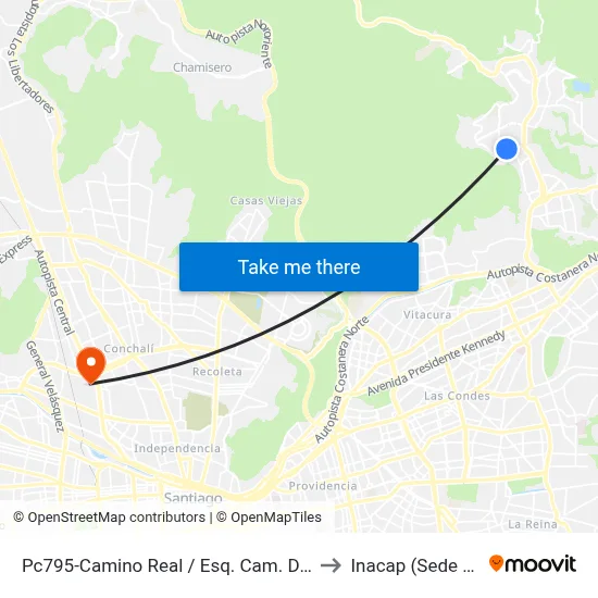Pc795-Camino Real / Esq. Cam. Del Misionero to Inacap (Sede Renca) map
