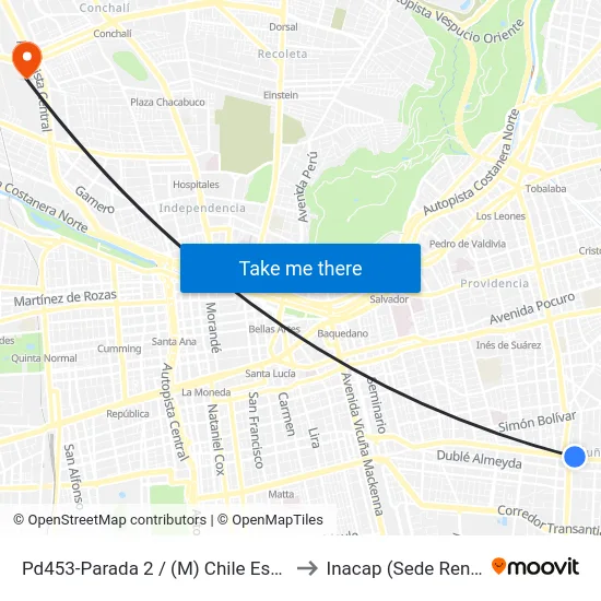 Pd453-Parada 2 / (M) Chile España to Inacap (Sede Renca) map