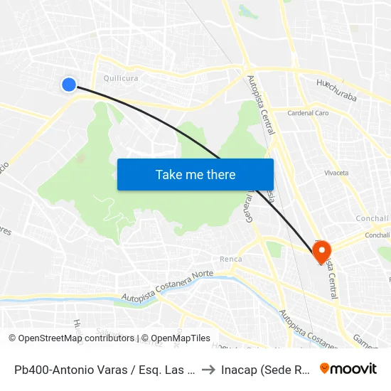 Pb400-Antonio Varas / Esq. Las Violetas to Inacap (Sede Renca) map