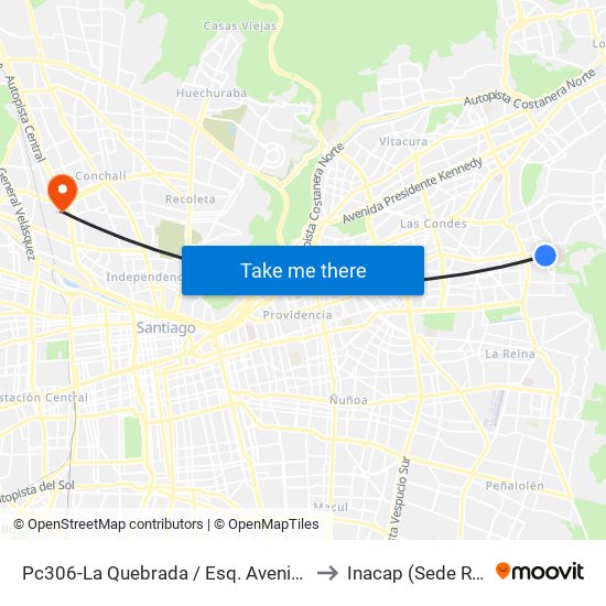 Pc306-La Quebrada / Esq. Avenida La Paz to Inacap (Sede Renca) map