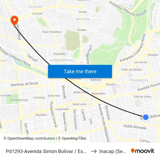 Pd1293-Avenida Simón Bolívar / Esq. Av. Pedro De Valdivia to Inacap (Sede Renca) map