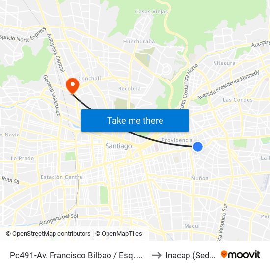 Pc491-Av. Francisco Bilbao / Esq. Hernando De Aguirre to Inacap (Sede Renca) map