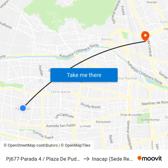 Pj677-Parada 4 / Plaza De Pudahuel to Inacap (Sede Renca) map
