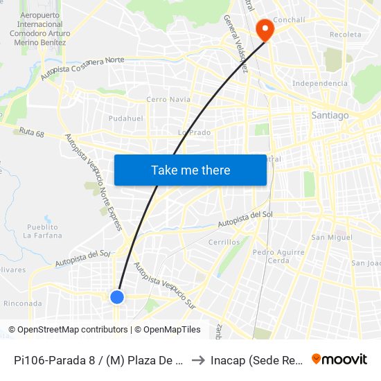 Pi106-Parada 8 / (M) Plaza De Maipú to Inacap (Sede Renca) map