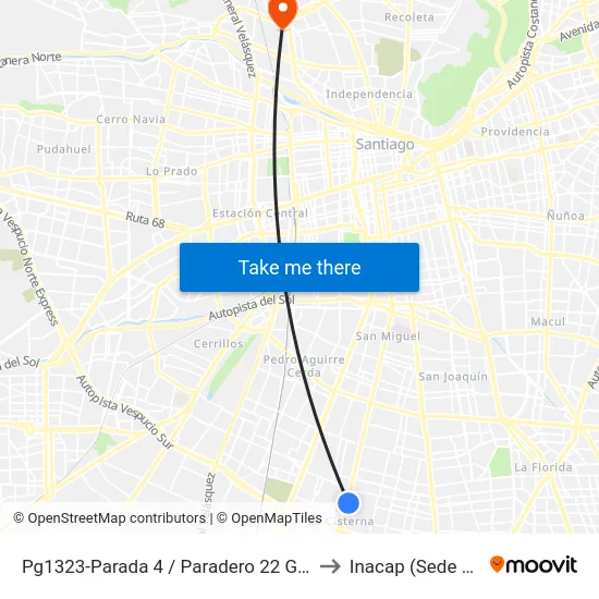 Pg1323-Parada 4 / Paradero 22 Gran Avenida to Inacap (Sede Renca) map