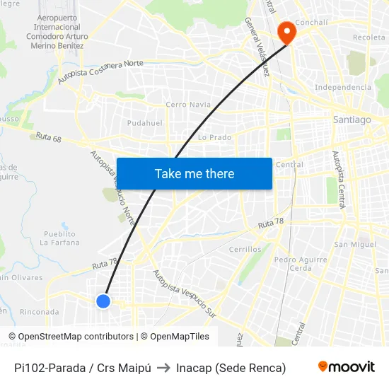 Pi102-Parada / Crs Maipú to Inacap (Sede Renca) map