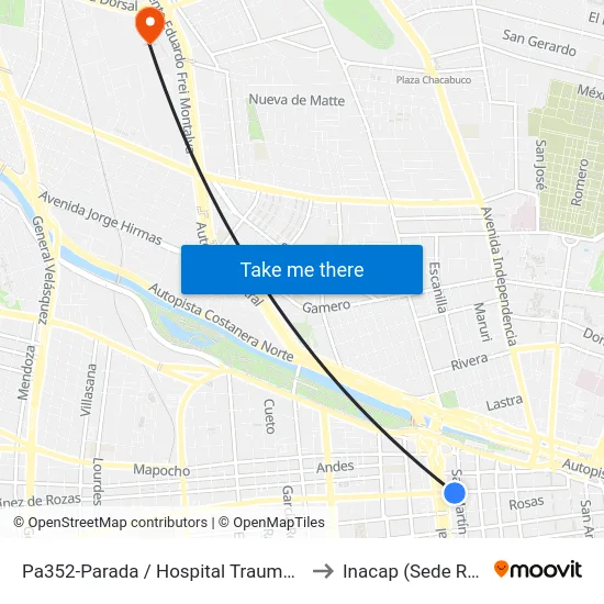 Pa352-Parada / Hospital Traumatológico to Inacap (Sede Renca) map