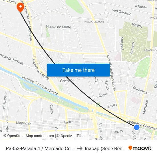Pa353-Parada 4 / Mercado Central to Inacap (Sede Renca) map