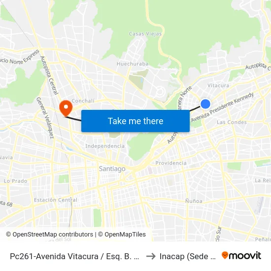Pc261-Avenida Vitacura / Esq. B. De Las Casas to Inacap (Sede Renca) map