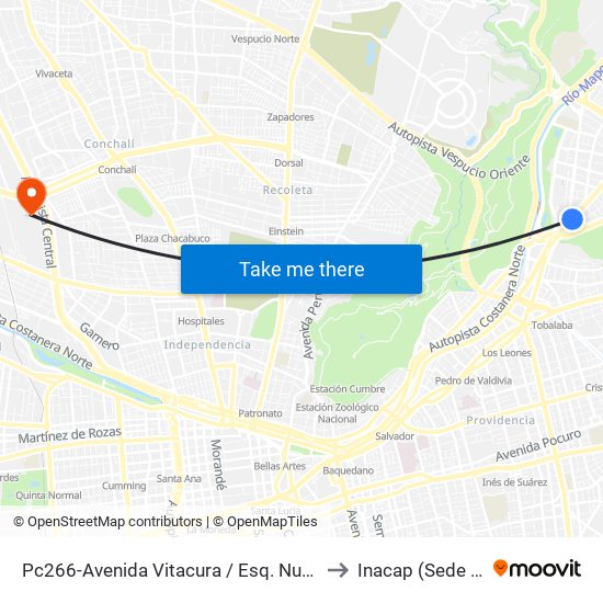 Pc266-Avenida Vitacura / Esq. Nueva Costanera to Inacap (Sede Renca) map