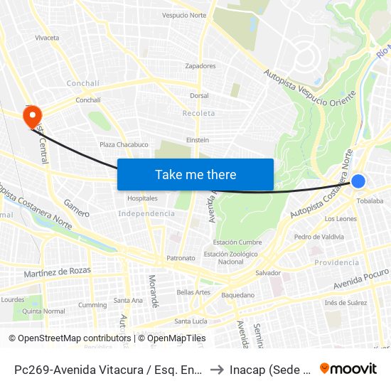 Pc269-Avenida Vitacura / Esq. Encomenderos to Inacap (Sede Renca) map