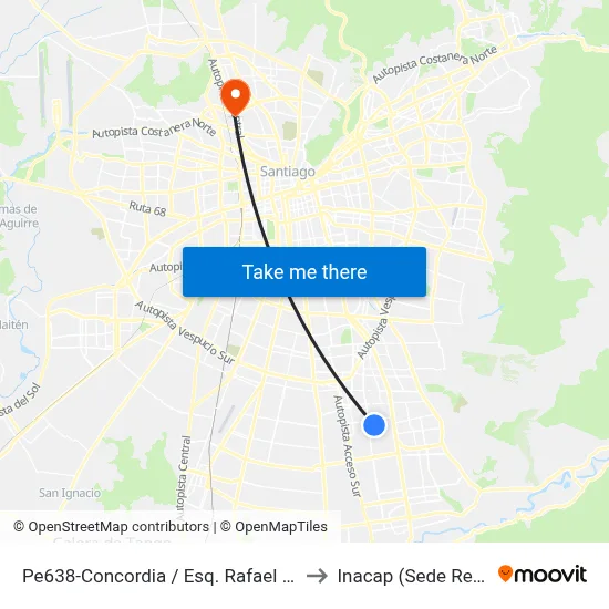 Pe638-Concordia / Esq. Rafael Matus to Inacap (Sede Renca) map