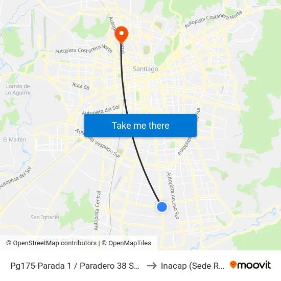 Pg175-Parada 1 / Paradero 38 Santa Rosa to Inacap (Sede Renca) map