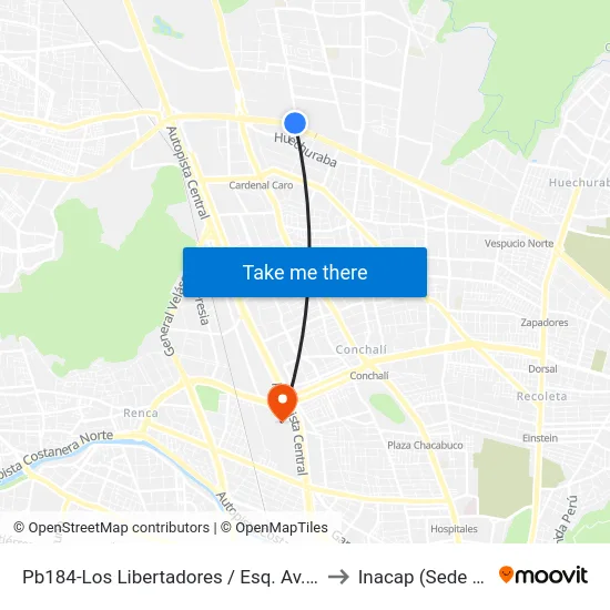 Pb184-Los Libertadores / Esq. Av. A. Vespucio to Inacap (Sede Renca) map