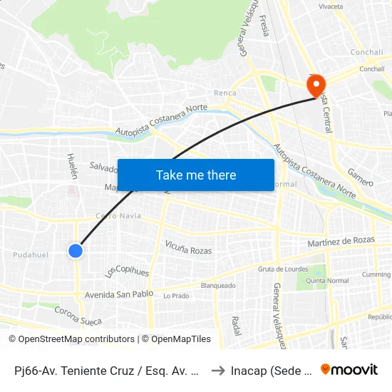 Pj66-Av. Teniente Cruz / Esq. Av. San Francisco to Inacap (Sede Renca) map