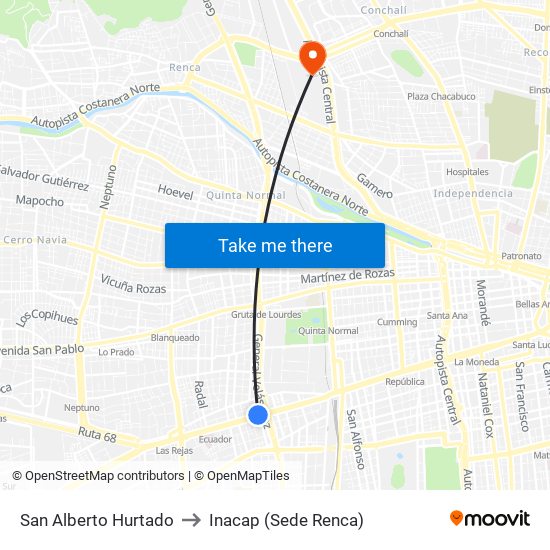 San Alberto Hurtado to Inacap (Sede Renca) map