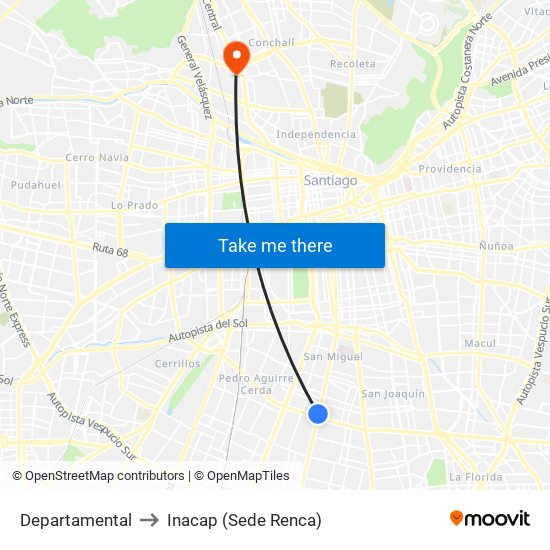 Departamental to Inacap (Sede Renca) map