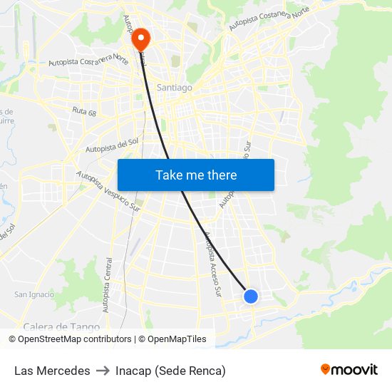 Las Mercedes to Inacap (Sede Renca) map