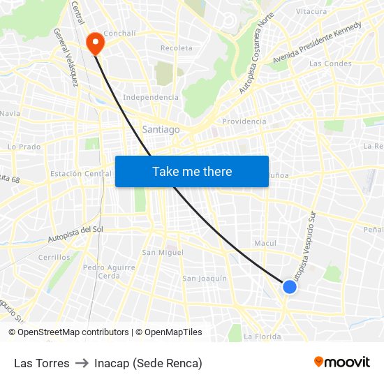 Las Torres to Inacap (Sede Renca) map