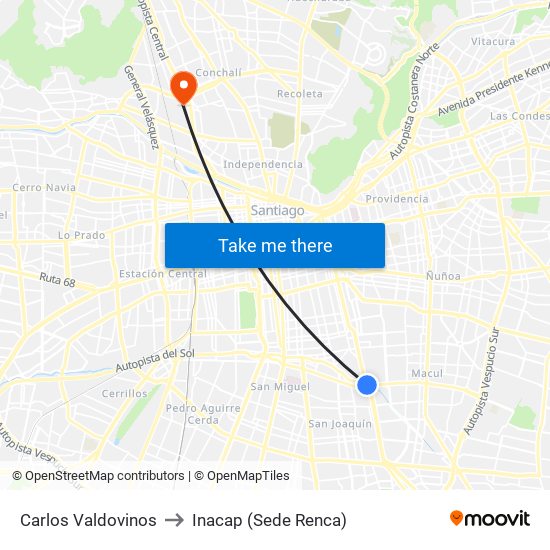 Carlos Valdovinos to Inacap (Sede Renca) map
