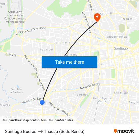 Santiago Bueras to Inacap (Sede Renca) map