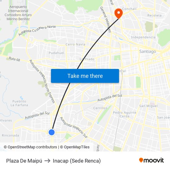 Plaza De Maipú to Inacap (Sede Renca) map