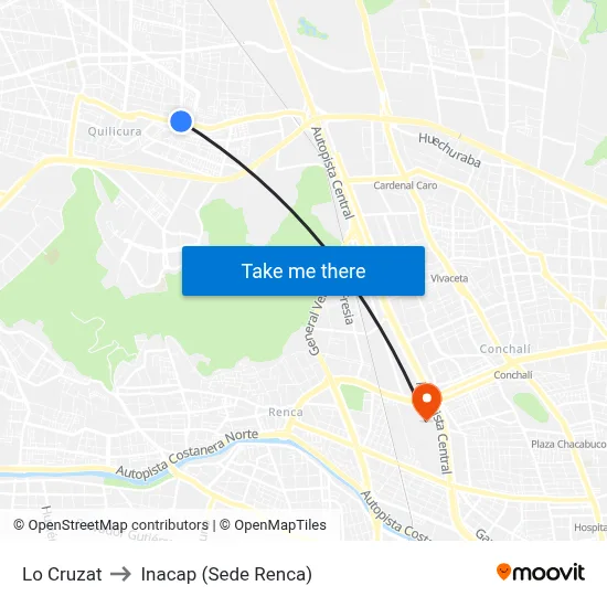 Lo Cruzat to Inacap (Sede Renca) map