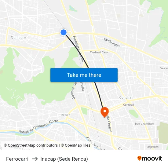Ferrocarril to Inacap (Sede Renca) map