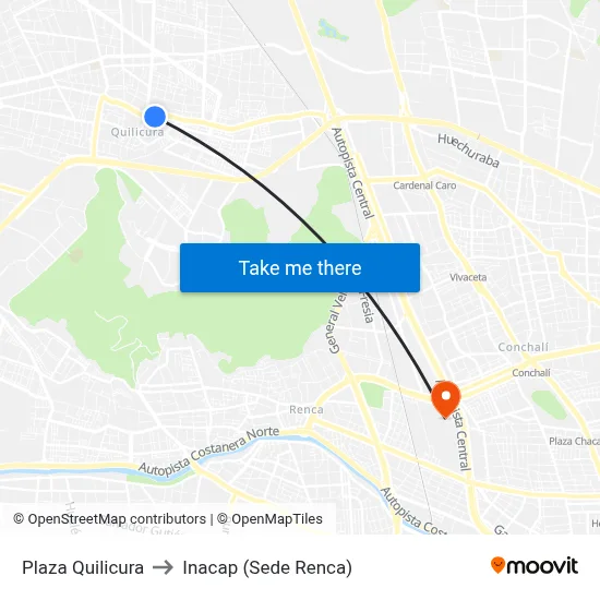 Plaza Quilicura to Inacap (Sede Renca) map