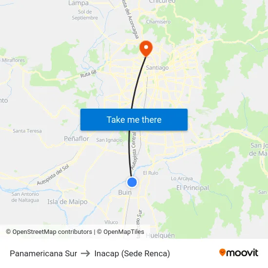 Panamericana Sur to Inacap (Sede Renca) map