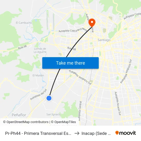 Pr-Ph44 - Primera Transversal Esq. El Trebol to Inacap (Sede Renca) map
