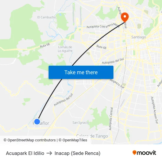 Acuapark El Idilio to Inacap (Sede Renca) map