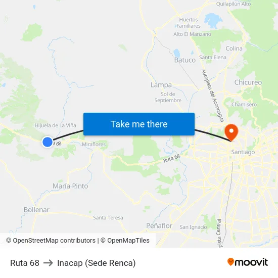 Ruta 68 to Inacap (Sede Renca) map