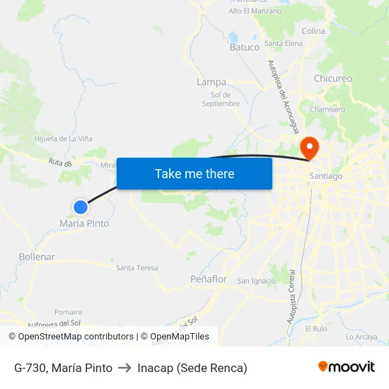 G-730, María Pinto to Inacap (Sede Renca) map