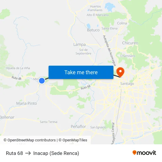 Ruta 68 to Inacap (Sede Renca) map