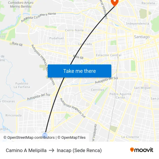 Camino A Melipilla to Inacap (Sede Renca) map