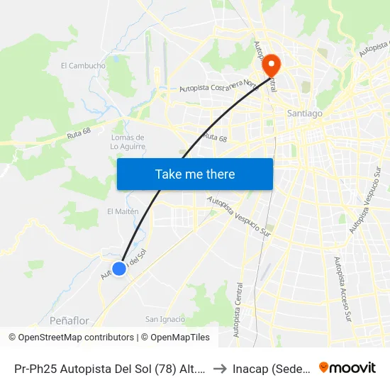 Pr-Ph25 Autopista Del Sol (78) Alt. Padre Hurtado to Inacap (Sede Renca) map