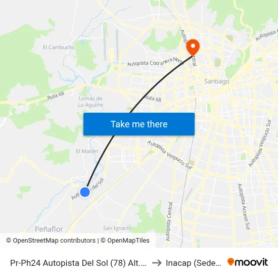 Pr-Ph24 Autopista Del Sol (78) Alt. Padre Hurtado to Inacap (Sede Renca) map