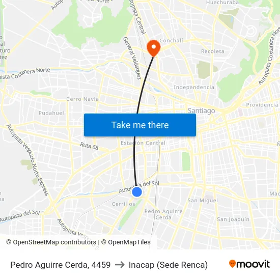 Pedro Aguirre Cerda, 4459 to Inacap (Sede Renca) map