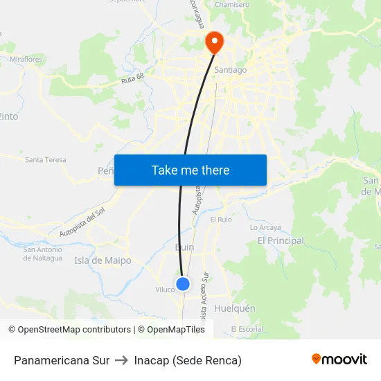Panamericana Sur to Inacap (Sede Renca) map