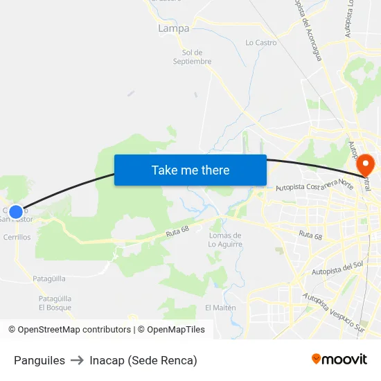 Panguiles to Inacap (Sede Renca) map