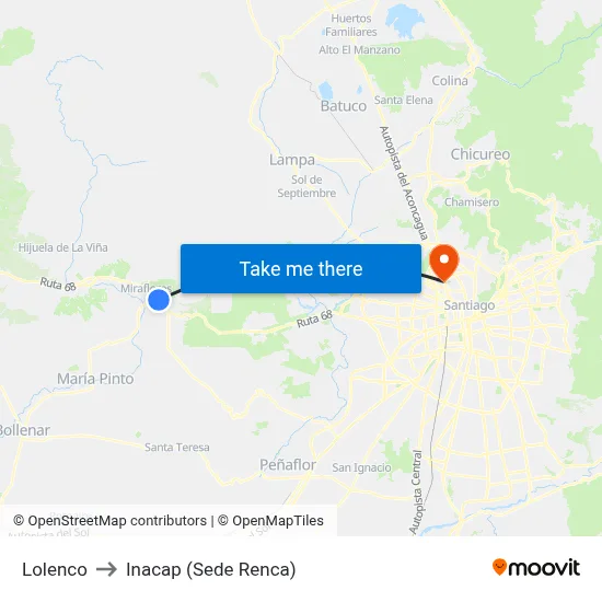 Lolenco to Inacap (Sede Renca) map