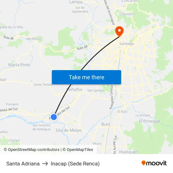 Santa Adriana to Inacap (Sede Renca) map